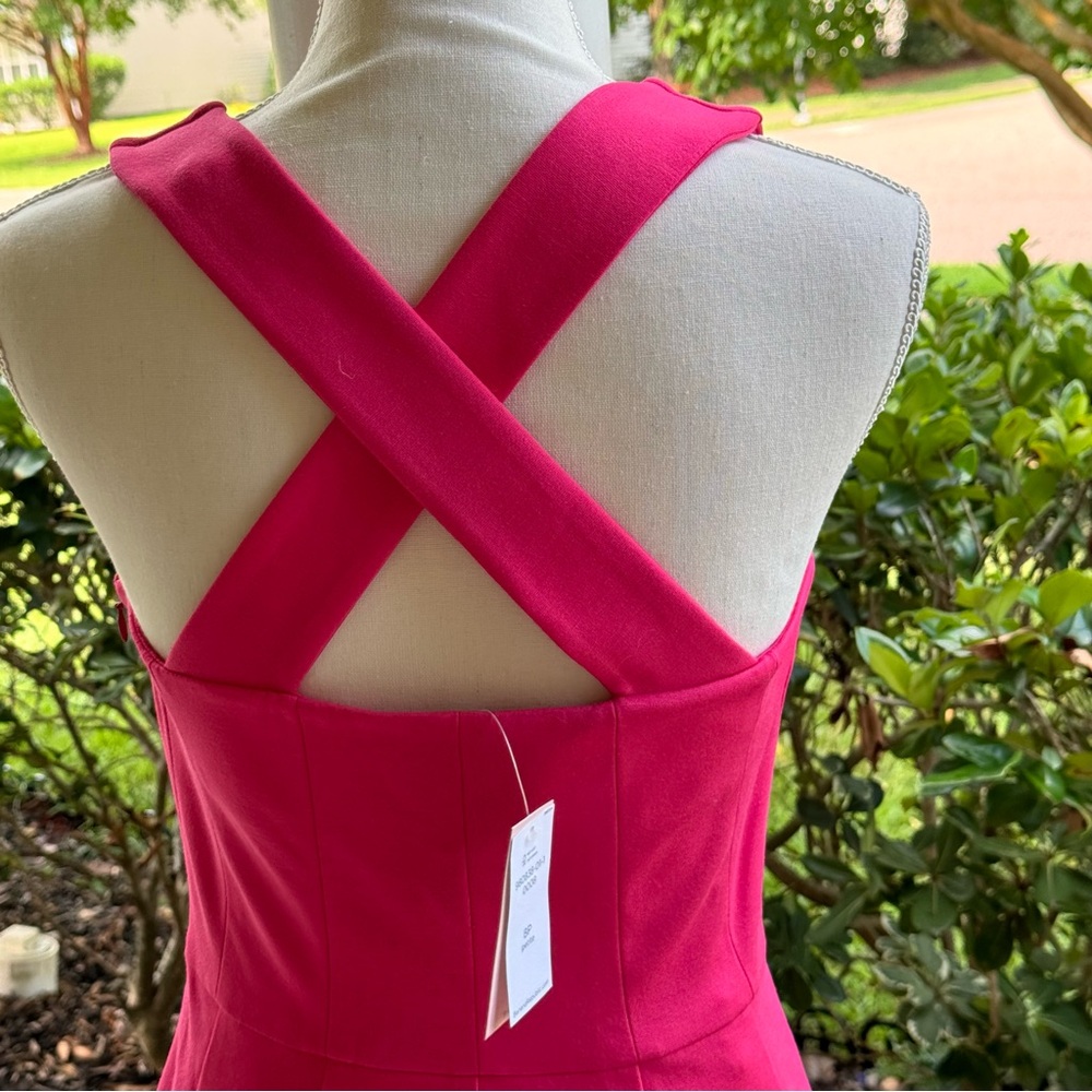 Banana Republic Ponte Skater Dress Fit Flare Criss Cross Back Pink NEW - Picture 5 of 10